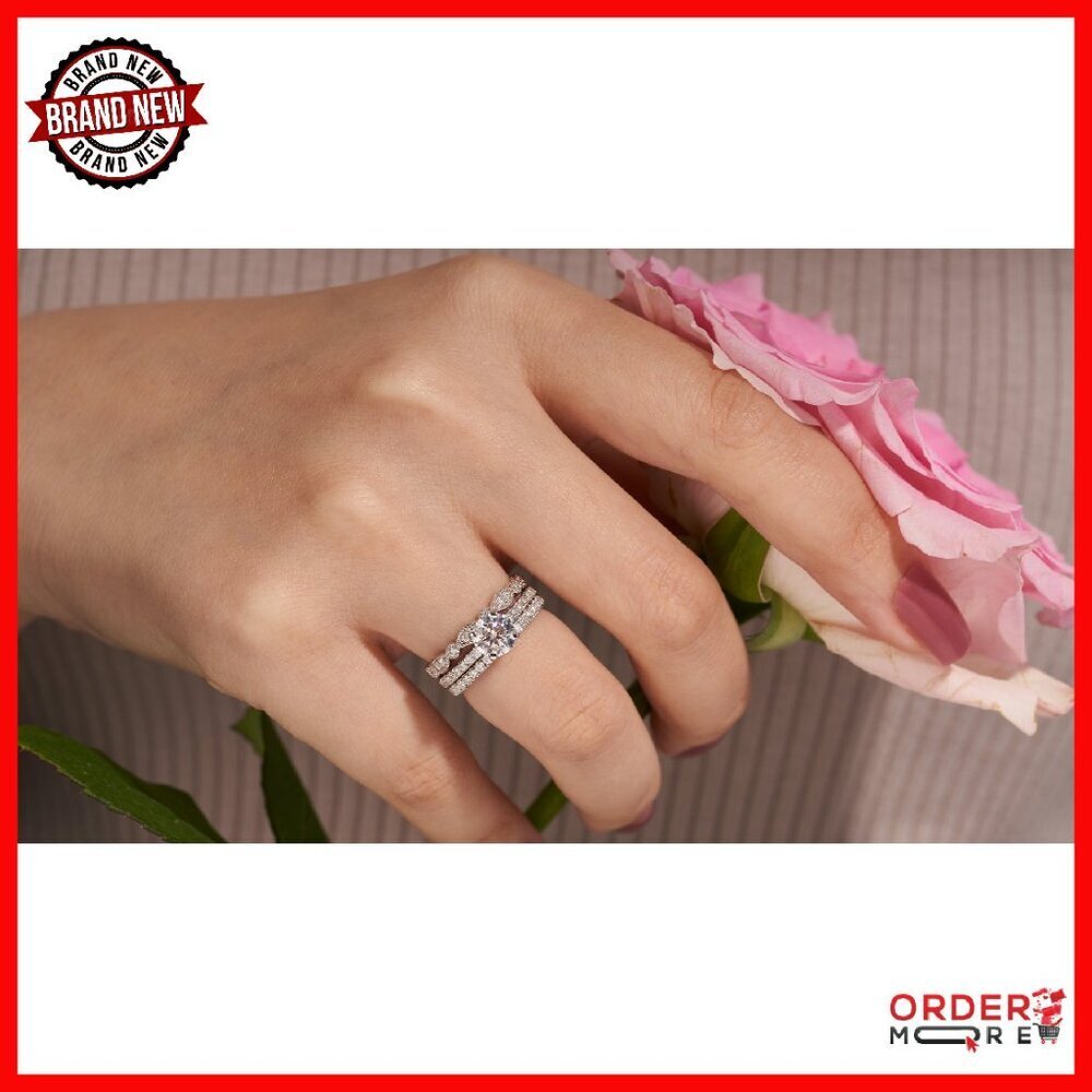 925 Sterling Silver Moissanite Wedding Band Size 7 Eternity Ring - Picture 7 of 7